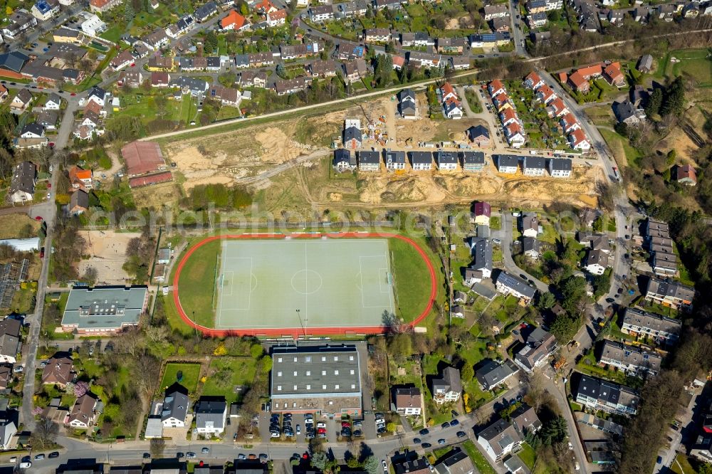 Witten from the bird's eye view: Construction sites for new construction residential area of detached housing estate on Brunebecker Strasse in the district Ruedinghausen in Witten in the state North Rhine-Westphalia