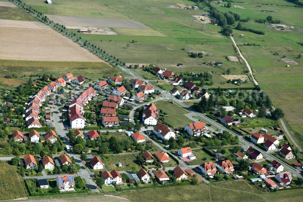 Wansdorf from above - Construction sites for new construction residential area of detached housing estate at the Wansdorfer Dorfstrasse in Wansdorf in the state Brandenburg