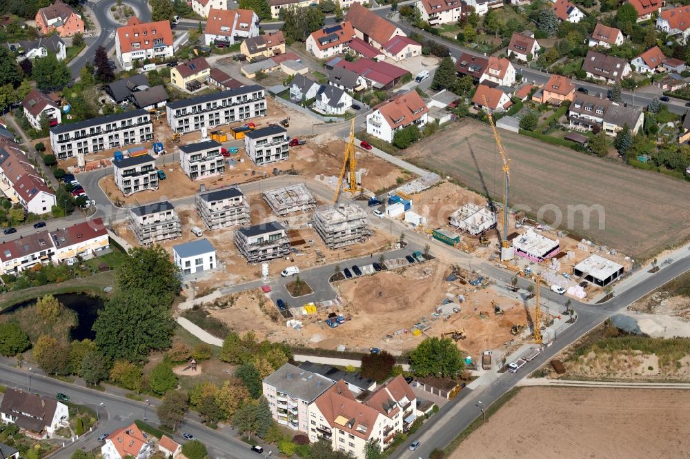 Stein from above - Construction sites for new construction residential area of detached housing estate Wasserweg - Hirseweg - Gerstenstrasse in the district Oberweihersbuch in Stein in the state Bavaria, Germany