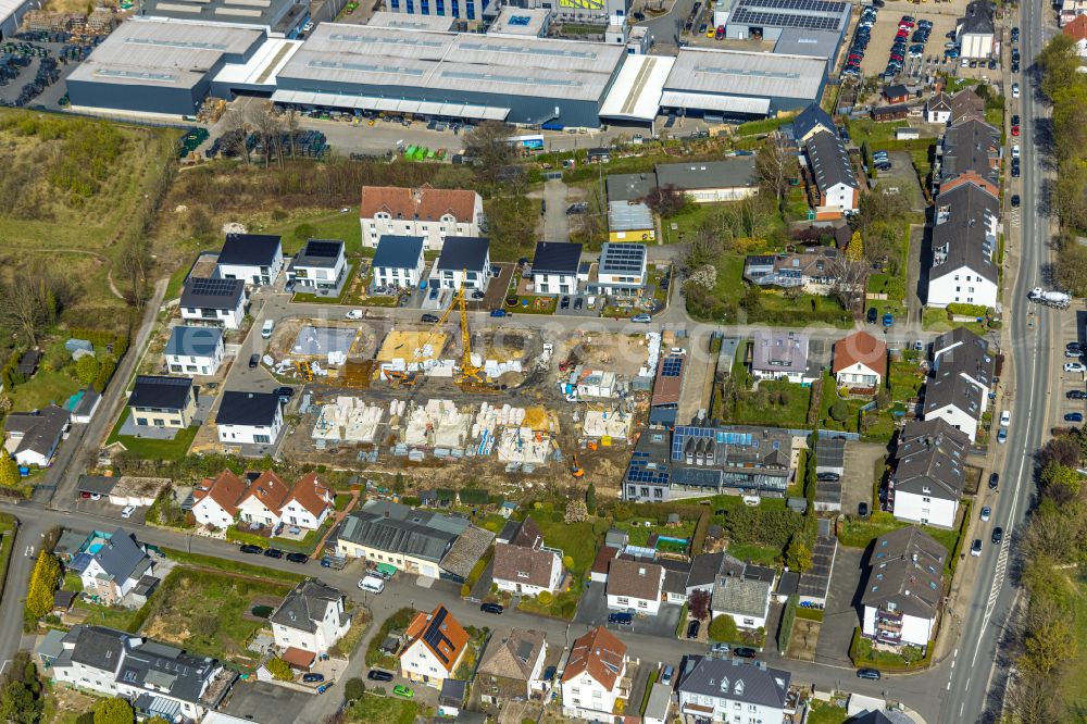 Aerial image Wetter (Ruhr) - Construction sites for new construction residential area of detached housing estate on street Sonnenfeld in the district Schmandbruch in Wetter (Ruhr) at Ruhrgebiet in the state North Rhine-Westphalia, Germany