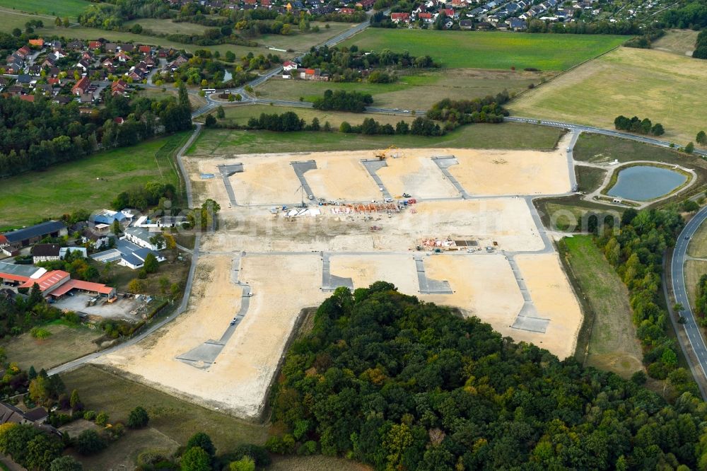 Aerial photograph Wolfsburg - Construction sites for new construction residential area of detached housing estate Wiesengarten on Dieselstrasse - Kaethe-Paulus-Strasse in Wolfsburg in the state Lower Saxony, Germany