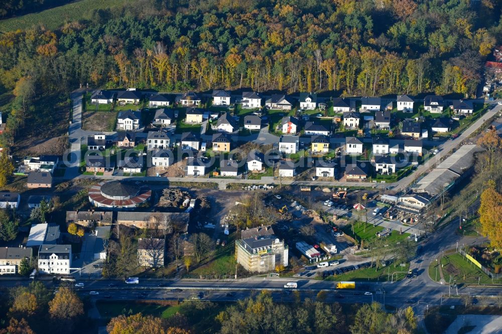 Hoppegarten from above - Construction sites for new construction residential area of detached housing estate Am Winterquartier in the district Dahlwitz-Hoppegarten in Hoppegarten in the state Brandenburg