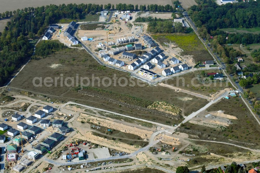 Aerial image Schulzendorf - Construction sites for new construction residential area of detached housing estate Wohnen in Ritterschlag in Schulzendorf in the state Brandenburg, Germany