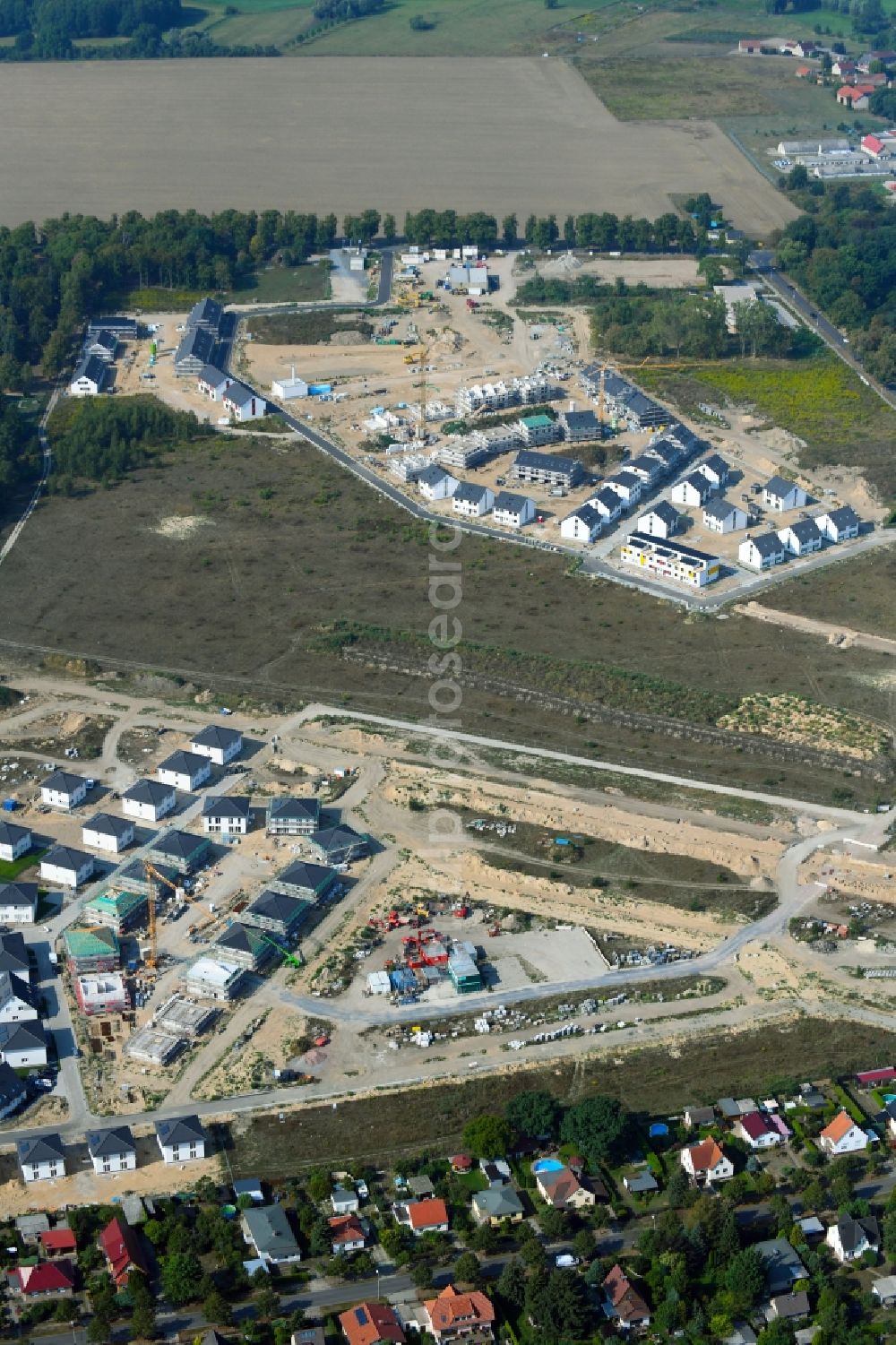 Aerial photograph Schulzendorf - Construction sites for new construction residential area of detached housing estate Wohnen in Ritterschlag in Schulzendorf in the state Brandenburg, Germany