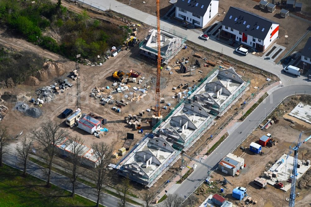 Schulzendorf from the bird's eye view: Construction sites for new construction residential area of detached housing estate Wohnen in Ritterschlag in Schulzendorf in the state Brandenburg, Germany