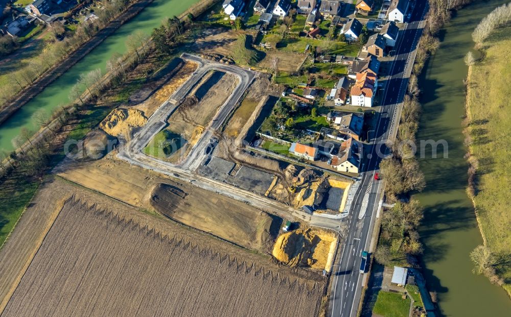 Aerial image Hamm - Construction sites for new construction residential area of detached housing estate Im Fuchswinkel - Lippestrasse in the district Heessen in Hamm at Ruhrgebiet in the state North Rhine-Westphalia, Germany