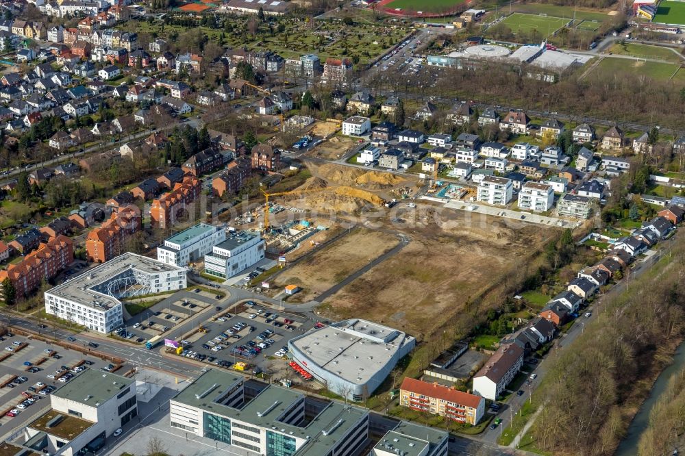 Hamm from above - Construction sites for the new residential area of a multi-family housing estate in Hamm in the state of North Rhine-Westphalia