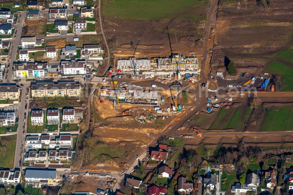 Lahr/Schwarzwald from the bird's eye view: Construction sites for new construction residential area of detached housing estate in Lahr/Schwarzwald in the state Baden-Wurttemberg, Germany