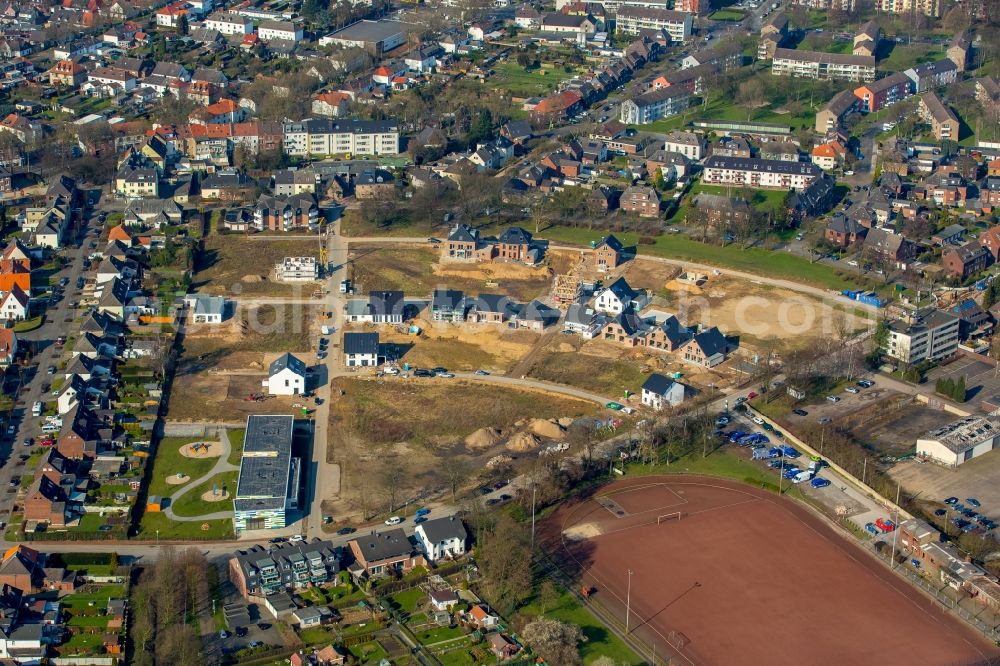 Aerial photograph Kamp-Lintfort - Construction sites of the residential area Wohnen am Volkspark in Kamp-Lintfort in the state of North Rhine-Westphalia