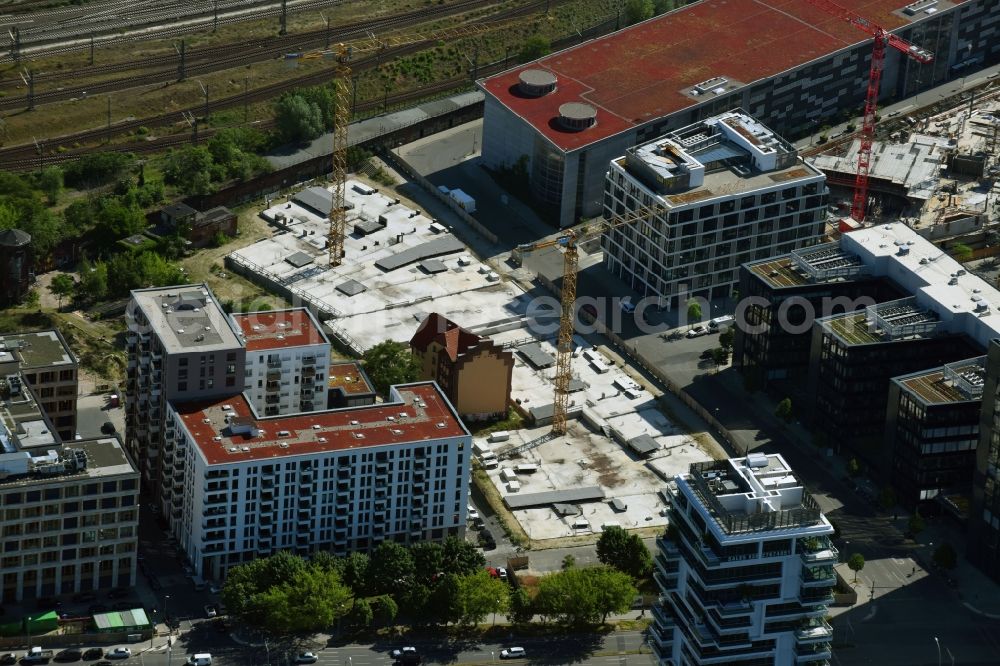 Aerial photograph Berlin - Construction sites for residential and commercial building construction Max & Moritz on Rummelsburger place - Marianne von Rantzau Street in Friedrichshain district of Berlin