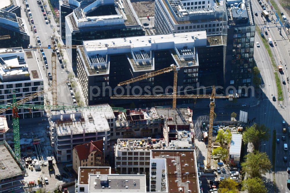 Berlin from above - Construction sites for residential and commercial building construction Max & Moritz on Rummelsburger place - Marianne von Rantzau Street in Friedrichshain district of Berlin