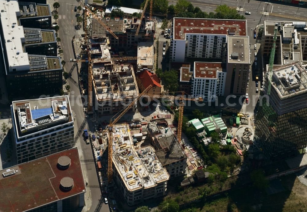 Berlin from above - Construction sites for residential and commercial building construction Max & Moritz on Rummelsburger place - Marianne von Rantzau Street in Friedrichshain district of Berlin