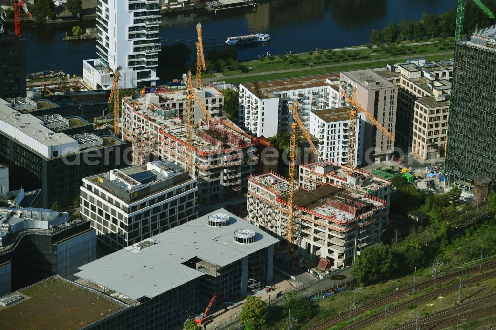 Aerial photograph Berlin - Construction sites for residential and commercial building construction Max & Moritz on Rummelsburger place - Marianne von Rantzau Street in Friedrichshain district of Berlin