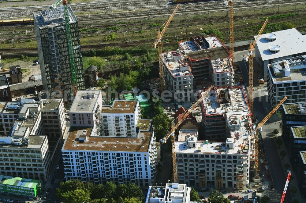 Aerial photograph Berlin - Construction sites for residential and commercial building construction Max & Moritz on Rummelsburger place - Marianne von Rantzau Street in Friedrichshain district of Berlin