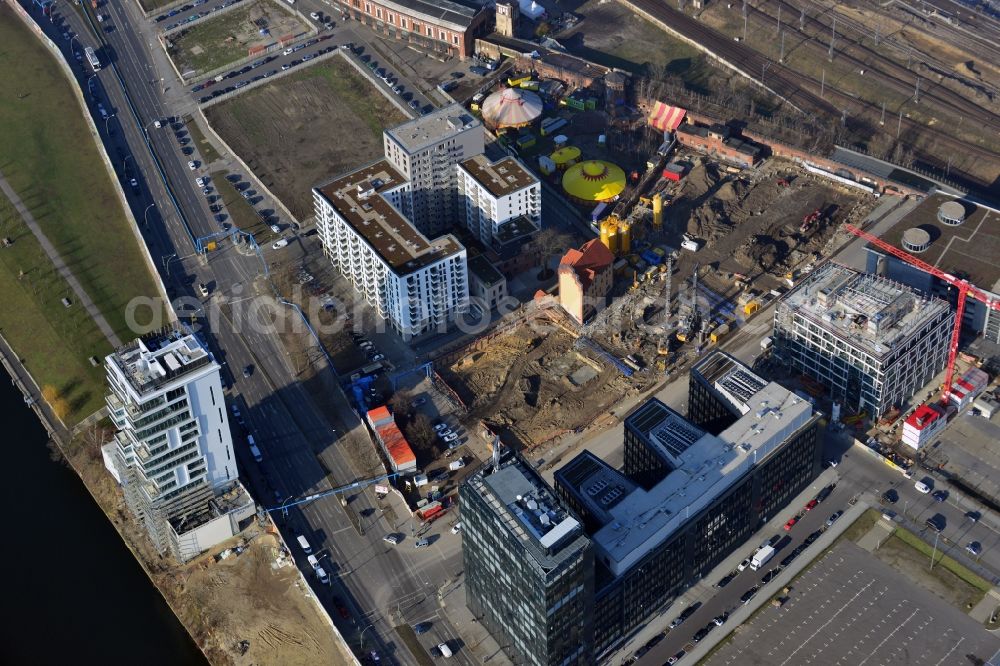 Aerial photograph Berlin - Construction sites for residential and commercial building construction Rummelsburger place - Marianne von Rantzau Street in Friedrichshain district of Berlin