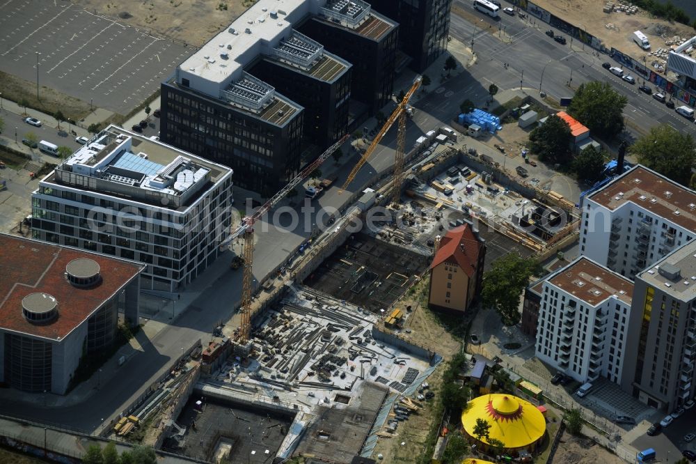 Berlin from above - Construction sites for residential and commercial building construction Rummelsburger place - Marianne von Rantzau Street in Friedrichshain district of Berlin