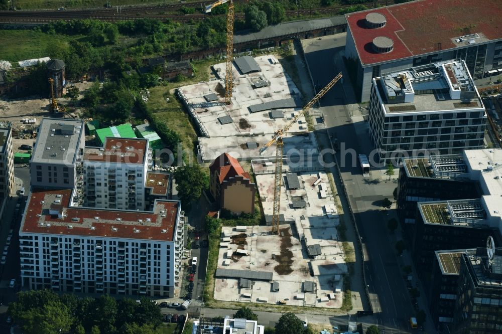 Aerial image Berlin - Construction sites for residential and commercial building construction Rummelsburger place - Marianne von Rantzau Street in Friedrichshain district of Berlin