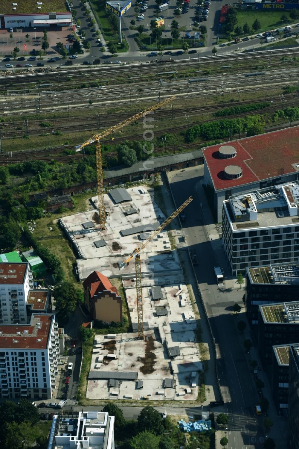 Aerial photograph Berlin - Construction sites for residential and commercial building construction Rummelsburger place - Marianne von Rantzau Street in Friedrichshain district of Berlin