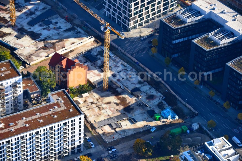 Berlin from above - Construction sites for residential and commercial building construction Rummelsburger place - Marianne von Rantzau Street in Friedrichshain district of Berlin