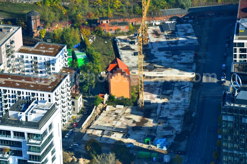 Berlin from the bird's eye view: Construction sites for residential and commercial building construction Rummelsburger place - Marianne von Rantzau Street in Friedrichshain district of Berlin