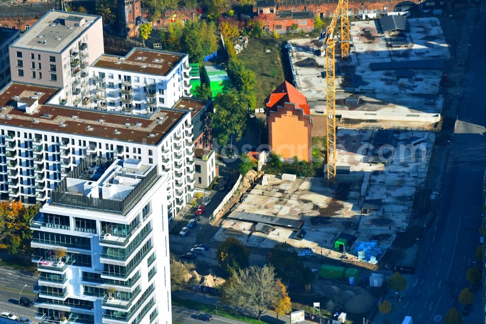 Aerial image Berlin - Construction sites for residential and commercial building construction Rummelsburger place - Marianne von Rantzau Street in Friedrichshain district of Berlin