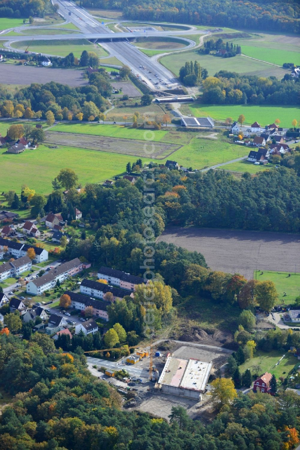 Steinhagen from above - View of construction sites of bridge structures, thus the Autobahn A 33 can be extended at the Bielefeld cross