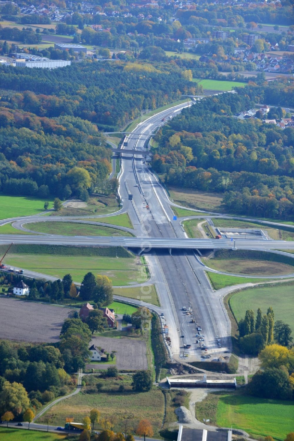 Aerial image Steinhagen - View of construction sites of bridge structures, thus the Autobahn A 33 can be extended at the Bielefeld cross