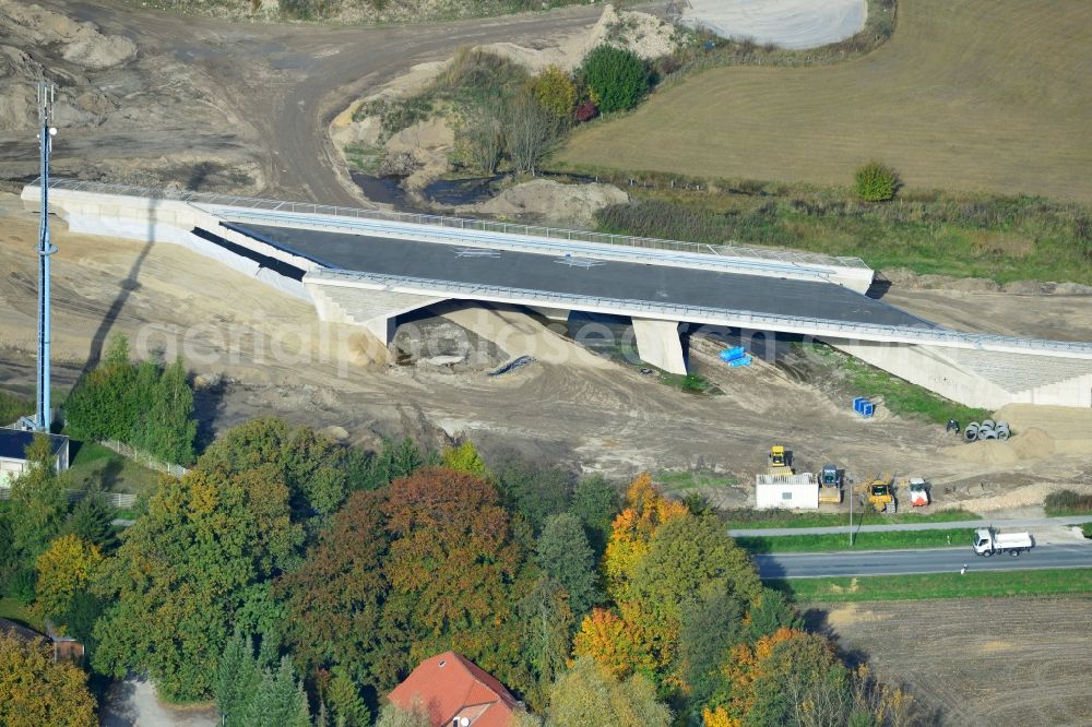 Steinhagen from the bird's eye view: View of construction sites of bridge structures, thus the Autobahn A 33 can be extended at the Bielefeld cross