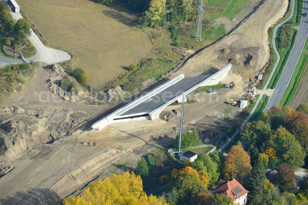 Steinhagen from above - View of construction sites of bridge structures, thus the Autobahn A 33 can be extended at the Bielefeld cross