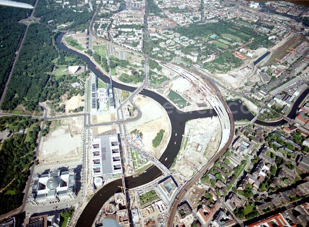 Aerial image Berlin - Tiergarten - Baustellenbereich am Lehrter Bahnhof / Spreebogen in Berlin Tiergarten.