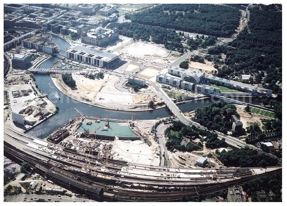 Aerial image Berlin - Tiergarten - Baustellenbereich am Lehrter Bahnhof / Spreebogen in Berlin Tiergarten.