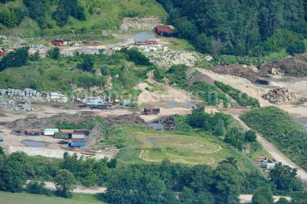 Aerial image Bernau - Blick auf das Baustoff- und Recyclinggelände an der Schmetzdorfer Straße in Bernau - Ladeburg. Building materials and recycling center in Bernau - Ladeburg.