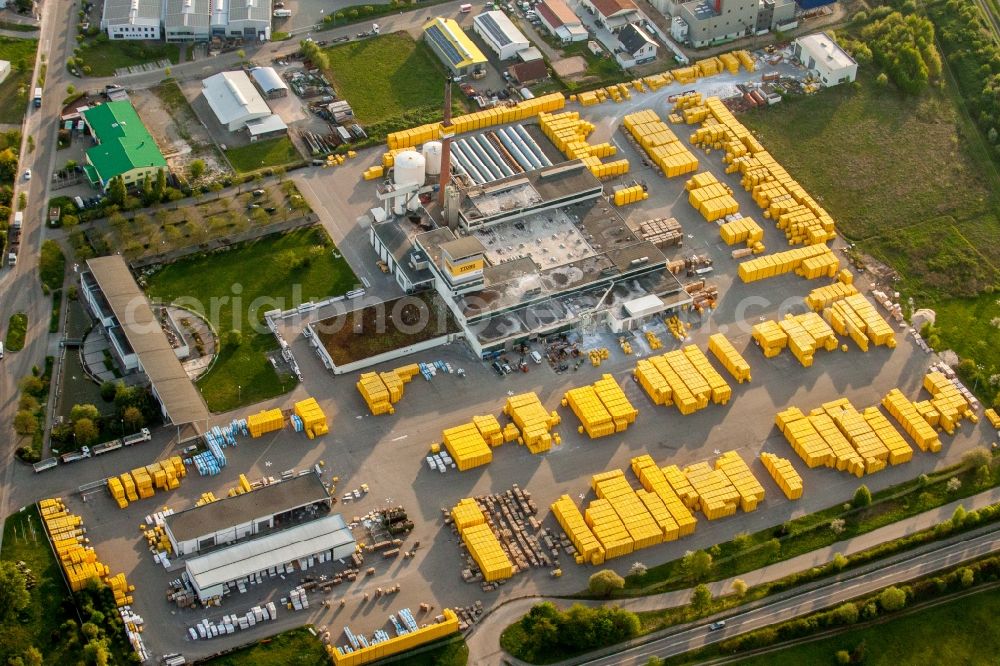 Malsch from the bird's eye view: Building Materials and logistics center Bau- and Projektmanagement Sued GmbH - Ytong Bausatzhaus Partner in Malsch in the state Baden-Wuerttemberg, Germany