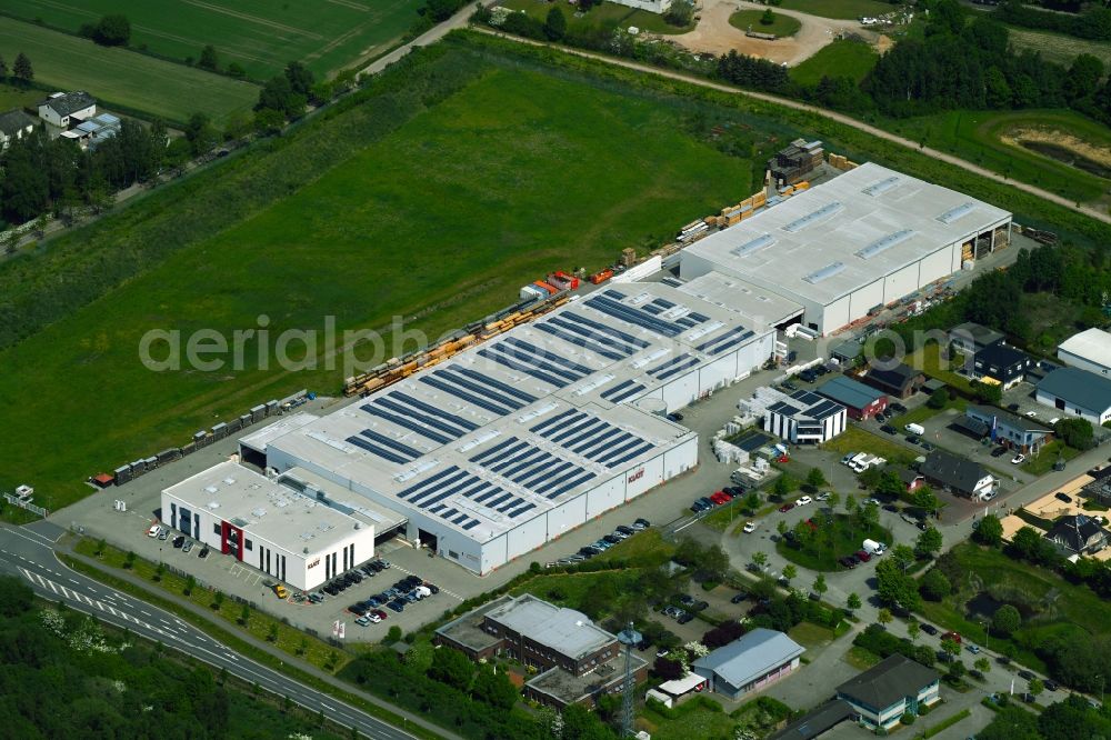 Aerial image Lübeck - Building Materials and logistics center of Friedrich Klatt GmbH in the district Sankt Lorenz Nord in Luebeck in the state Schleswig-Holstein, Germany