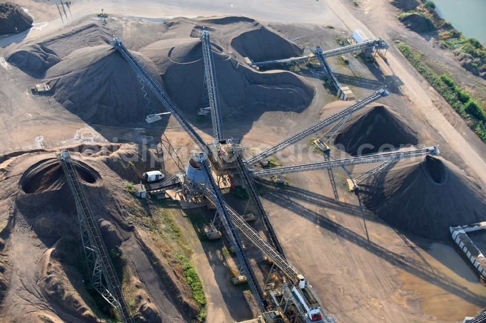 Aerial photograph Weimar (Lahn) - Building Materials and logistics center of Holcim Beton and Zuschlagstoffe GmbH on Huteweg in Weimar (Lahn) in the state Hesse, Germany