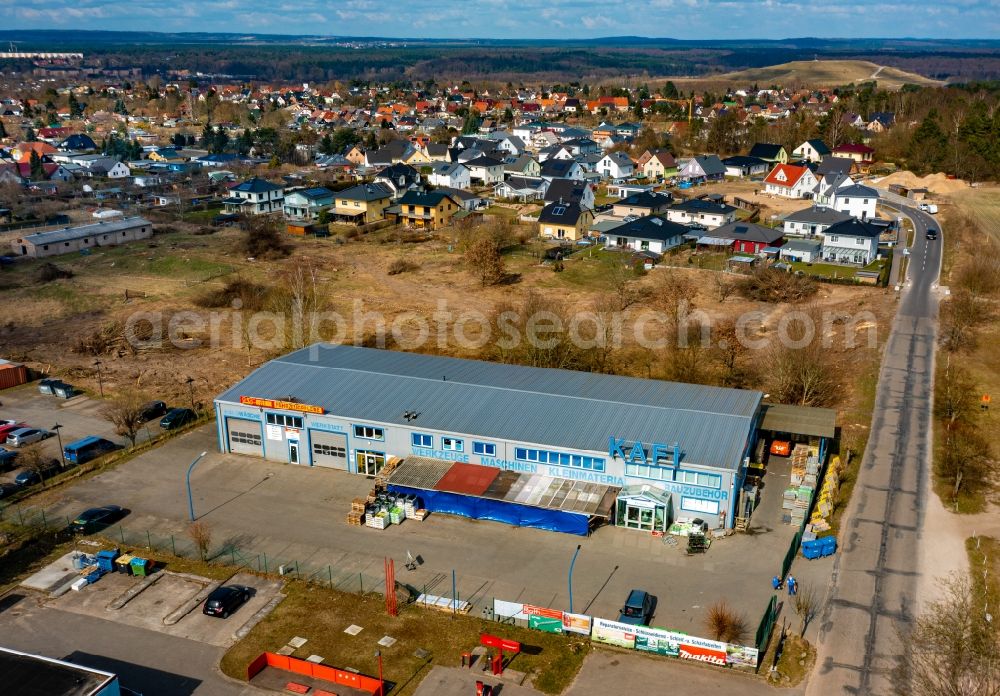 Eberswalde from above - Building Materials and logistics center KAFI Hartmut Fieleke GmbH in Eberswalde in the state Brandenburg, Germany