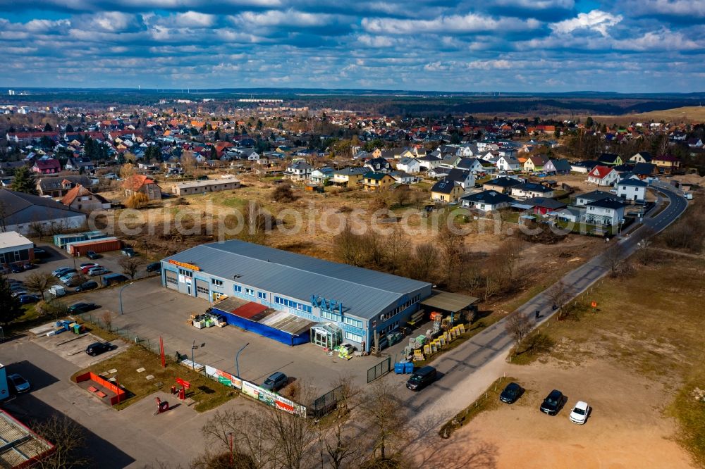 Eberswalde from above - Building Materials and logistics center KAFI Hartmut Fieleke GmbH in Eberswalde in the state Brandenburg, Germany