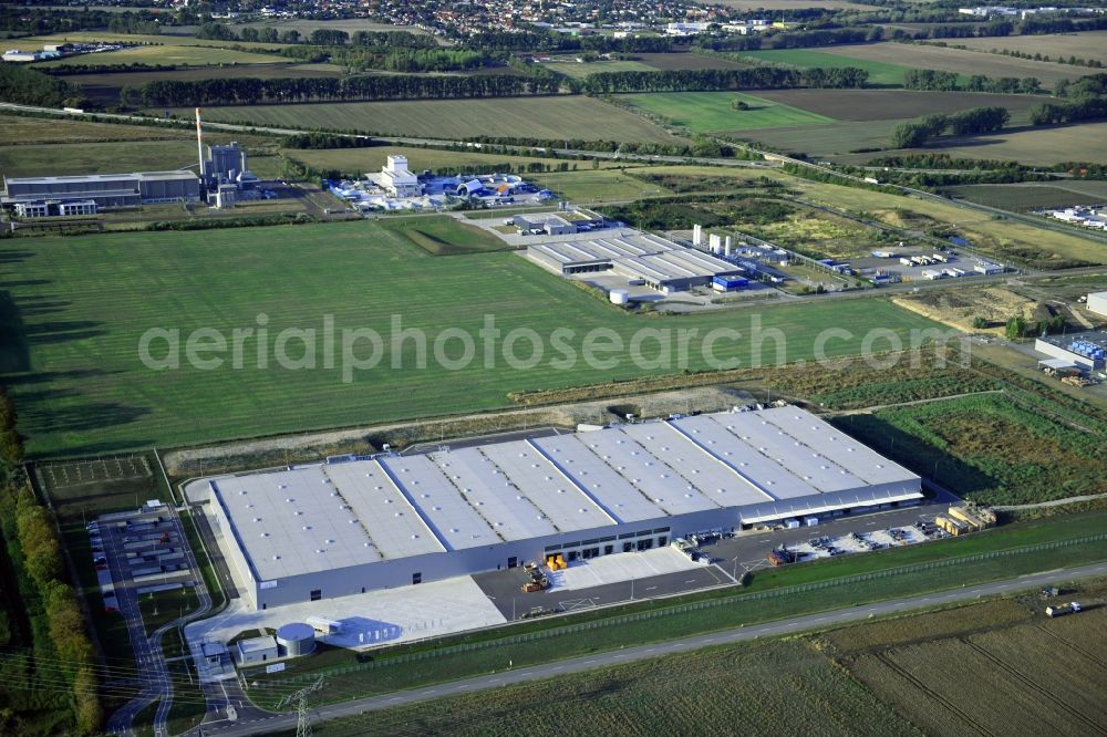 Sülzetal from the bird's eye view: Building Materials and logistics center SGBD Deutschland GmbH on Bielefelder Strasse in Suelzetal in the state Saxony-Anhalt, Germany