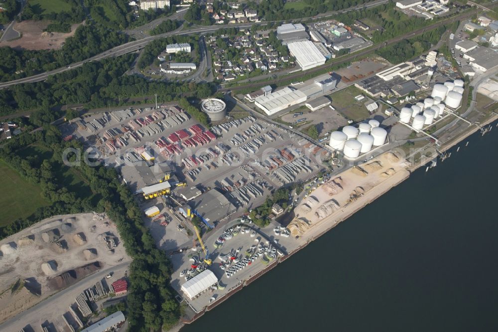 Aerial image Bendorf - Building Materials Kann GmbH Baustoffwerk in Bendorf in the state Rhineland-Palatinate, Germany