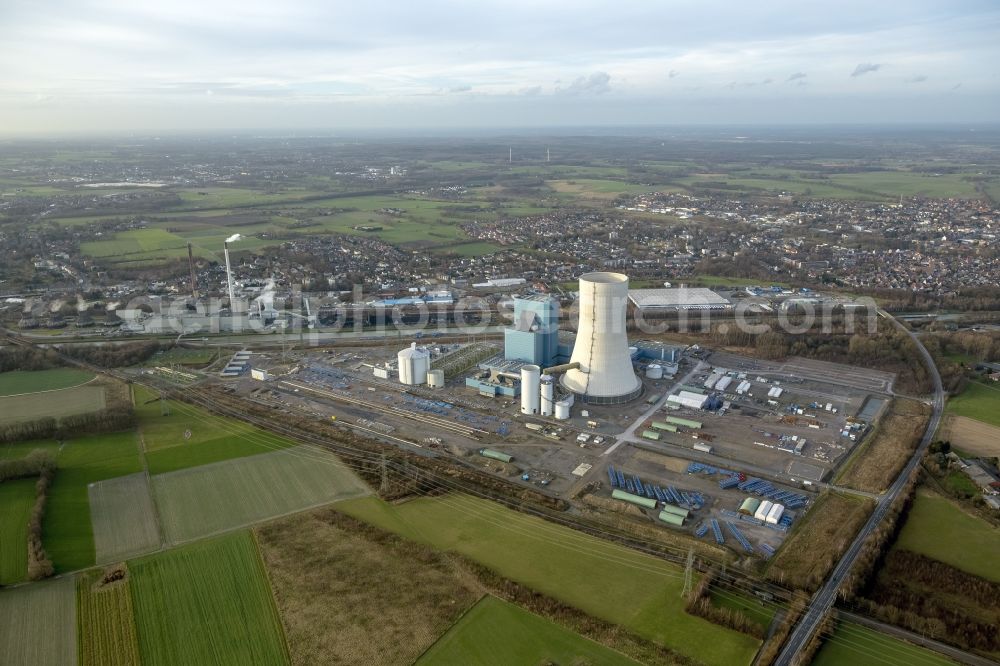 Aerial image Datteln - Construction stop site of new coal-fired power plant dates on the Dortmund-Ems Canal