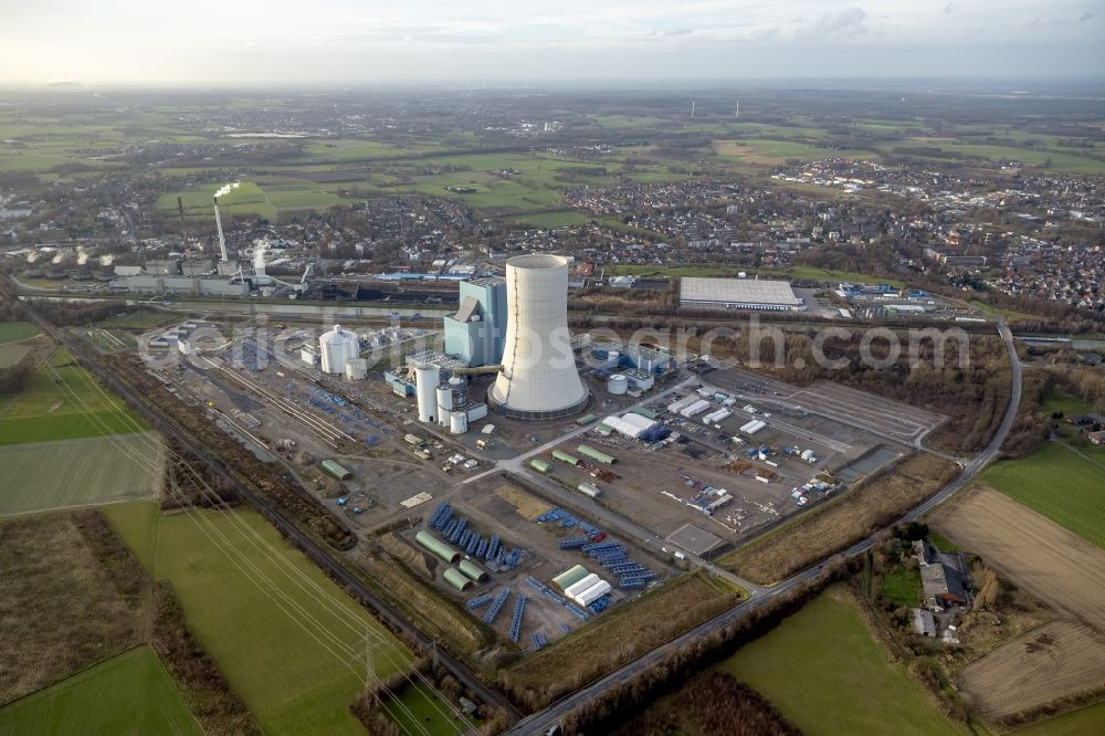 Aerial photograph Datteln - Construction stop site of new coal-fired power plant dates on the Dortmund-Ems Canal