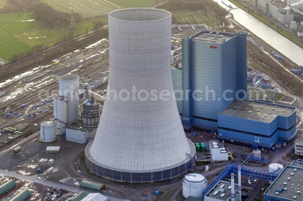 Datteln from above - Construction stop site of new coal-fired power plant dates on the Dortmund-Ems Canal