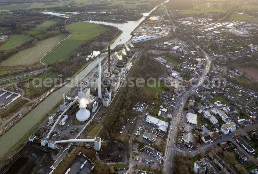 Datteln from the bird's eye view: Construction stop site of new coal-fired power plant dates on the Dortmund-Ems Canal