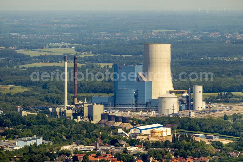 Aerial photograph Datteln - Construction stop site of new coal-fired power plant dates on the Dortmund-Ems Canal