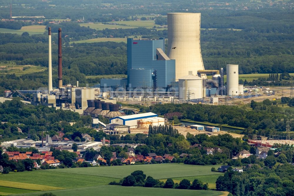 Datteln from above - Construction stop site of new coal-fired power plant dates on the Dortmund-Ems Canal