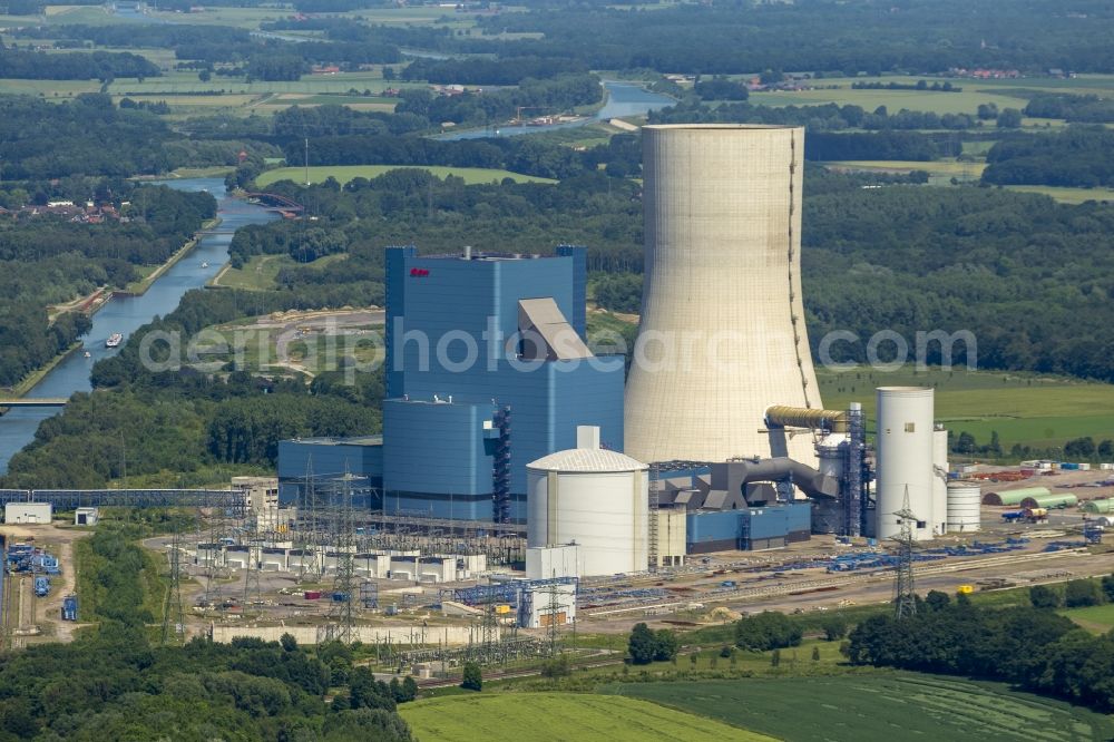 Datteln from above - Construction stop site of new coal-fired power plant dates on the Dortmund-Ems Canal