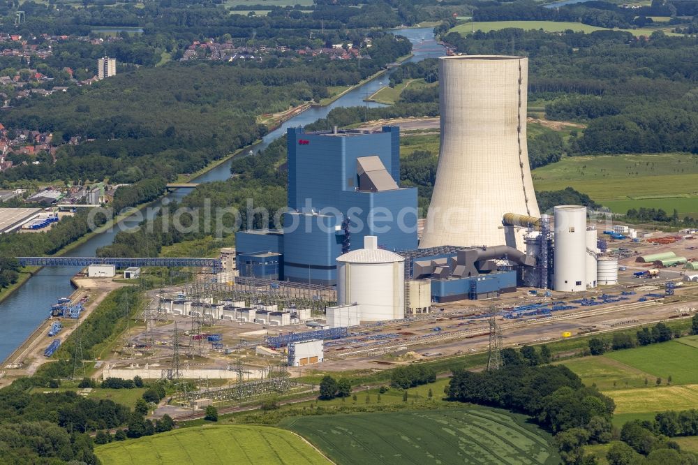 Aerial image Datteln - Construction stop site of new coal-fired power plant dates on the Dortmund-Ems Canal