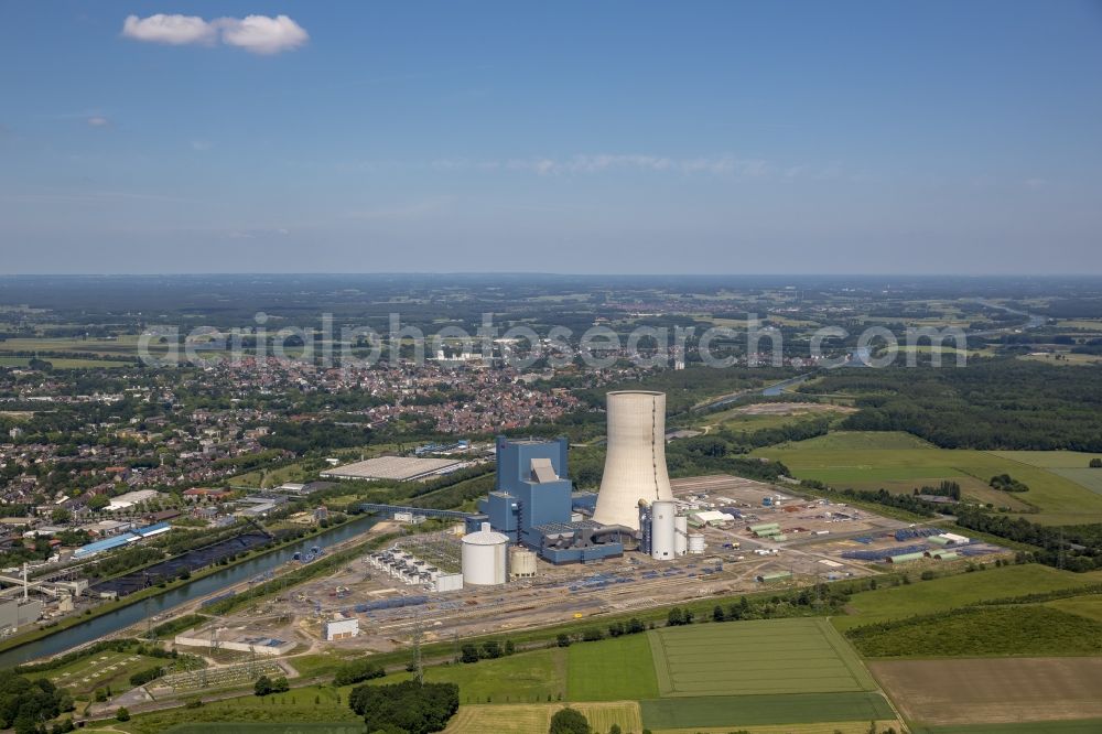 Datteln from above - Construction stop site of new coal-fired power plant dates on the Dortmund-Ems Canal