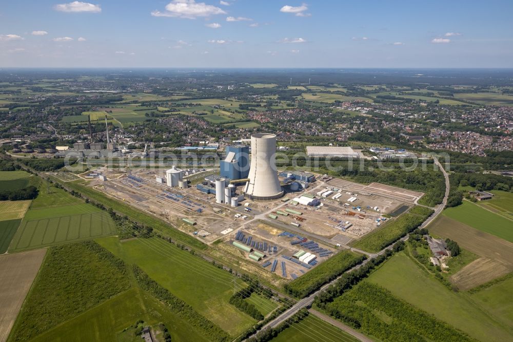 Aerial image Datteln - Construction stop site of new coal-fired power plant dates on the Dortmund-Ems Canal