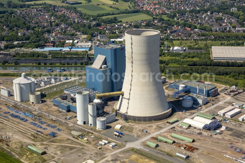 Aerial photograph Datteln - Construction stop site of new coal-fired power plant dates on the Dortmund-Ems Canal